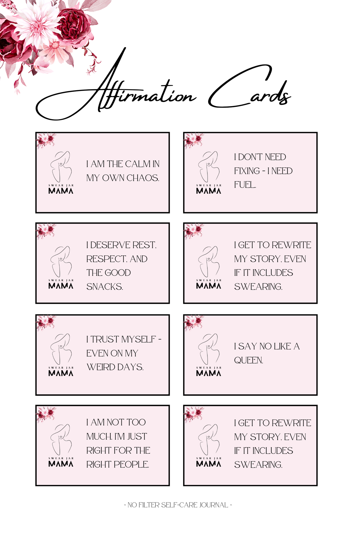 90-Day Cheeky Self-Care Journal PDF – No Filter Series by Swear Jar Mama | Motivational Printable Journal