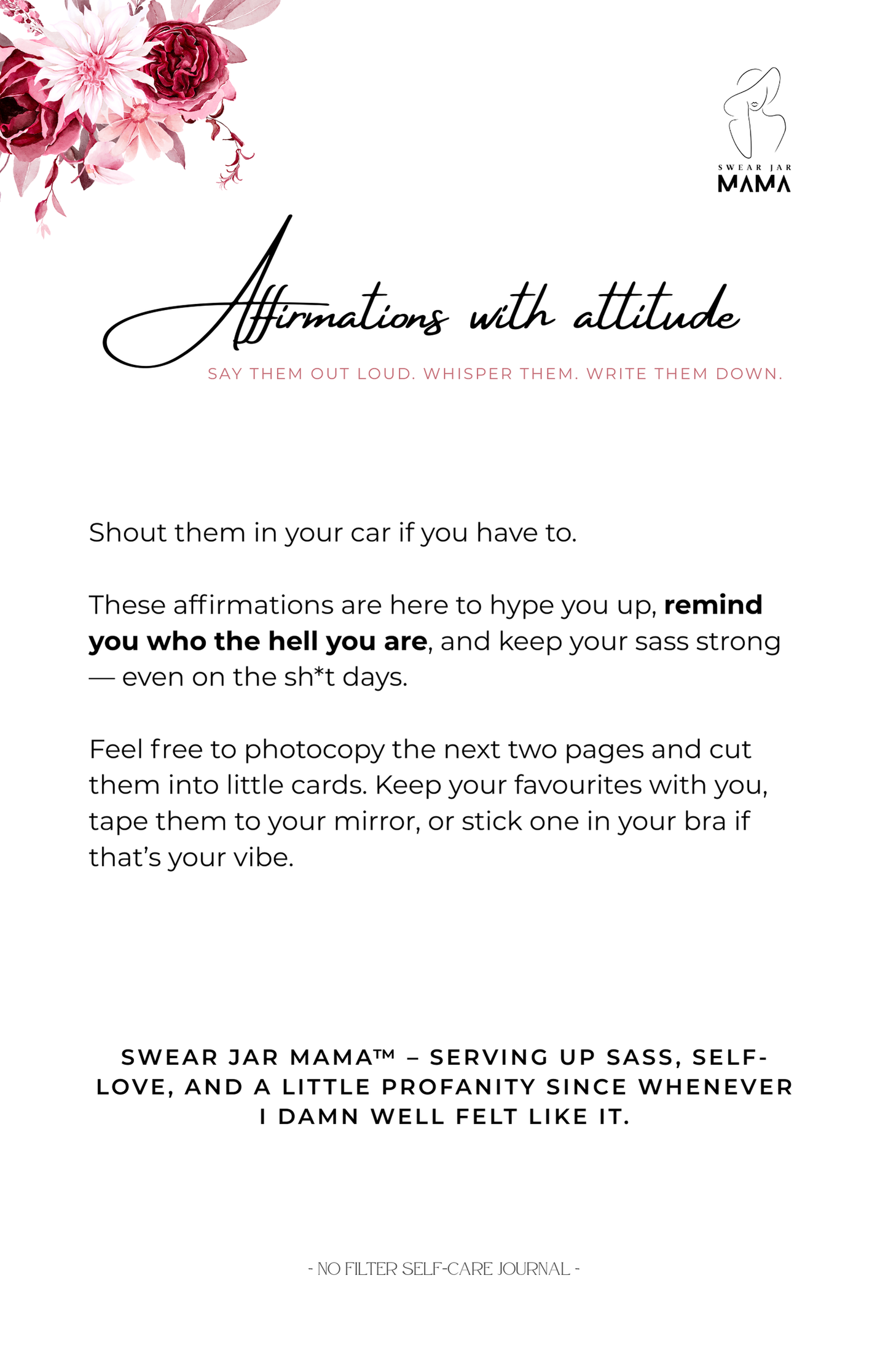 90-Day Cheeky Self-Care Journal PDF – No Filter Series by Swear Jar Mama | Motivational Printable Journal
