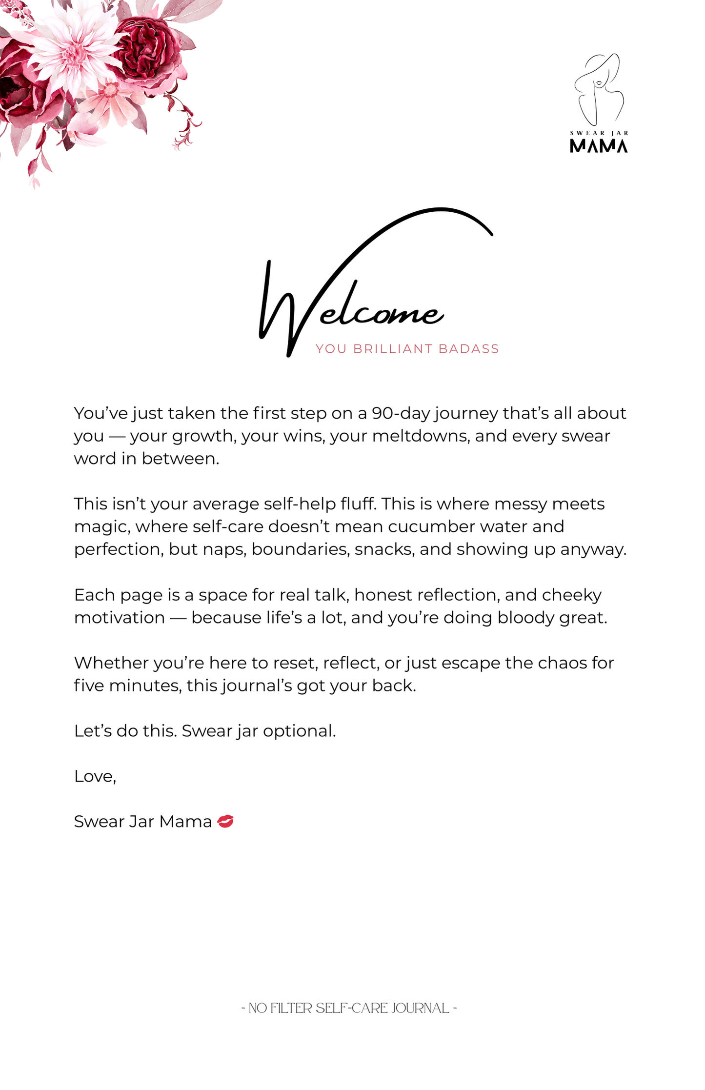 90-Day Cheeky Self-Care Journal PDF – No Filter Series by Swear Jar Mama | Motivational Printable Journal