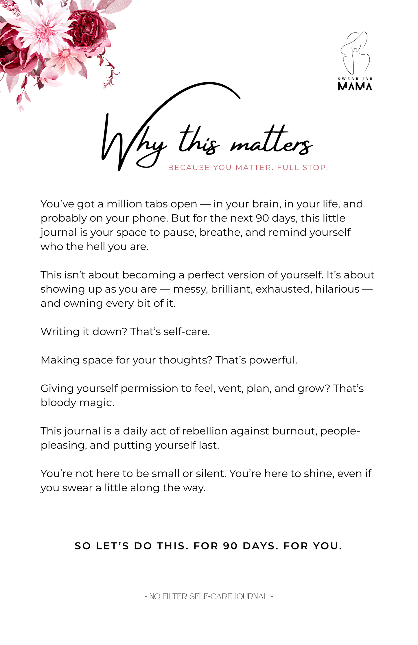90-Day Cheeky Self-Care Journal PDF – No Filter Series by Swear Jar Mama | Motivational Printable Journal