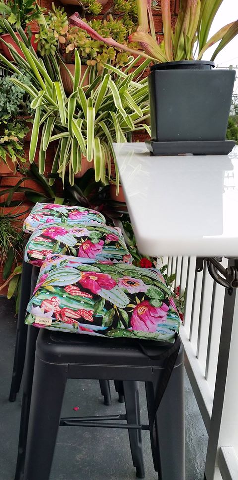 Client Order: 3 x custom bar stool chair pads in a colourful Cactus print