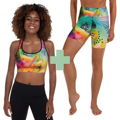 Bold Watercolour | Activewear Set - Sports Bra and High-Waisted Bike Pants
