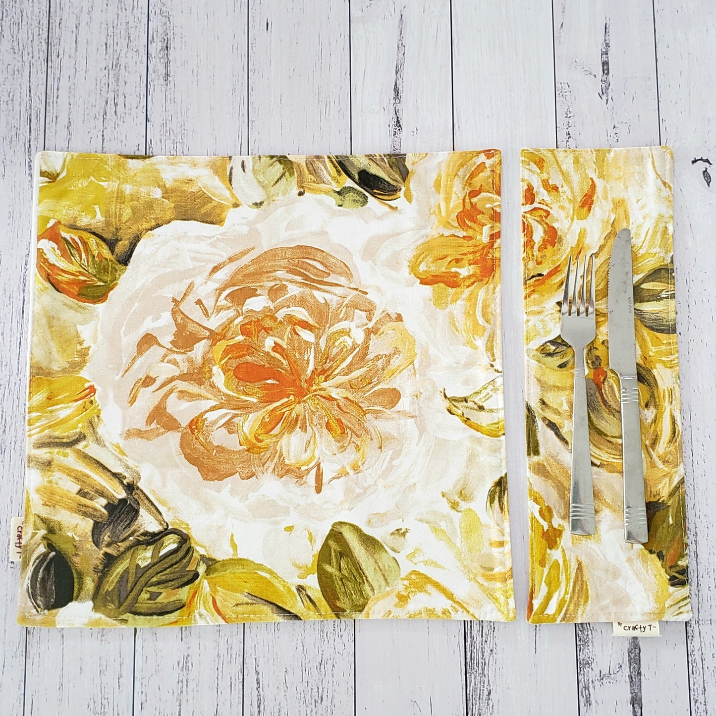 Handmade Abstract Yellow Flowers Reversible Placemats (set of 6) - Harlan House & Home