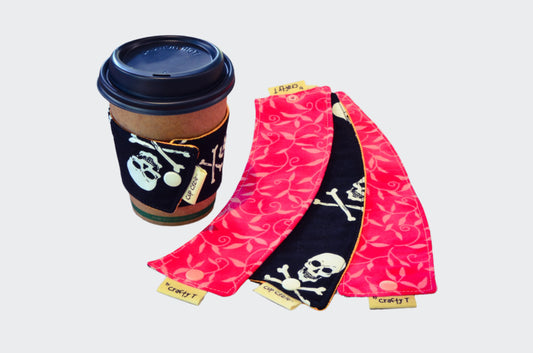 Cup Cozie: B&W large skull / Pink Flower on Pink - Harlan House & Home