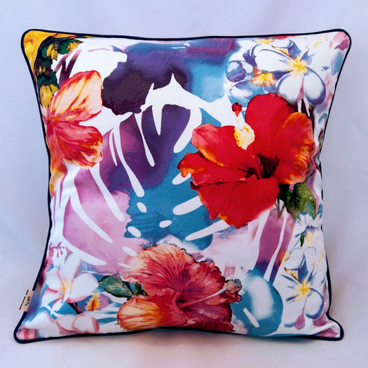 Hibiscus Flowers with navy piping Cushion Cover - Harlan House & Home
